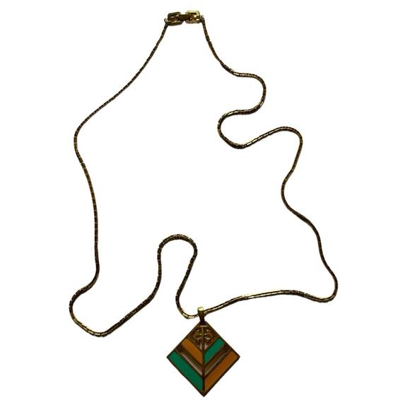 Givenchy Vintage Gold Art Deco Long Necklace Pendant - Picture 1 of 5